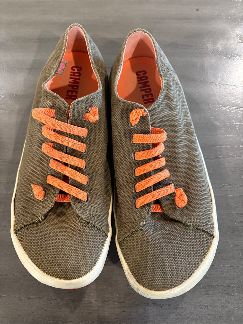Camper Peu Rambla Mens EU 43 Green Canvas Orange Elastic Lace Sneakers